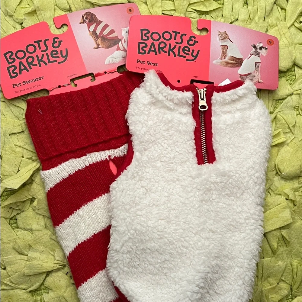 Bundle of 2 Boots & Barkley White and Red Pet Sweaters size Small